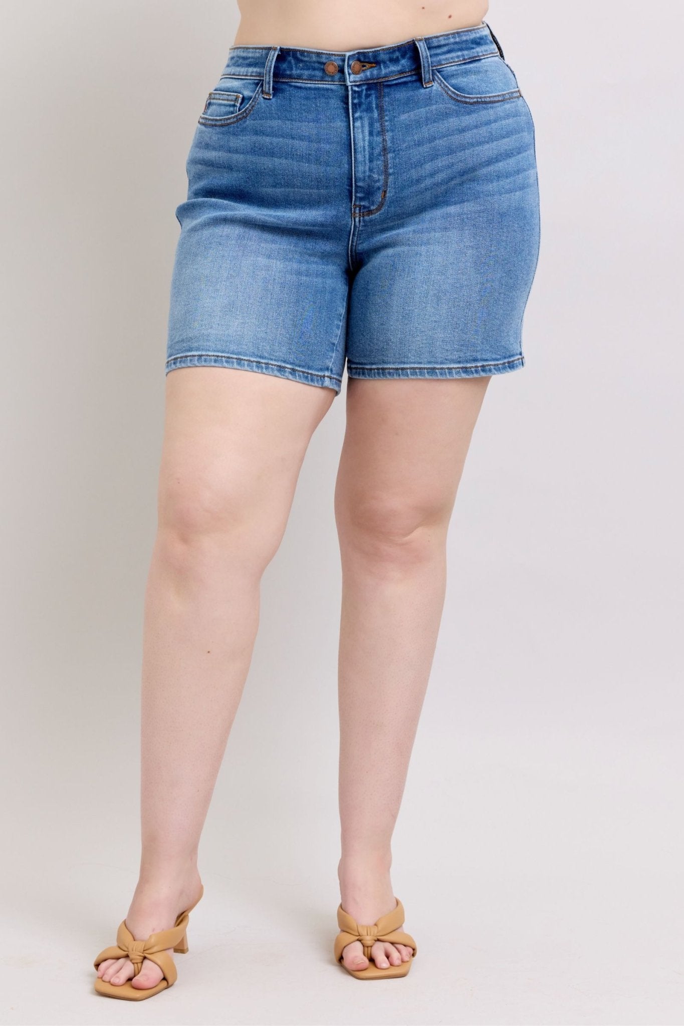 Vanessa High Rise Adjustable Button Denim Shorts - Driftwood Boutique