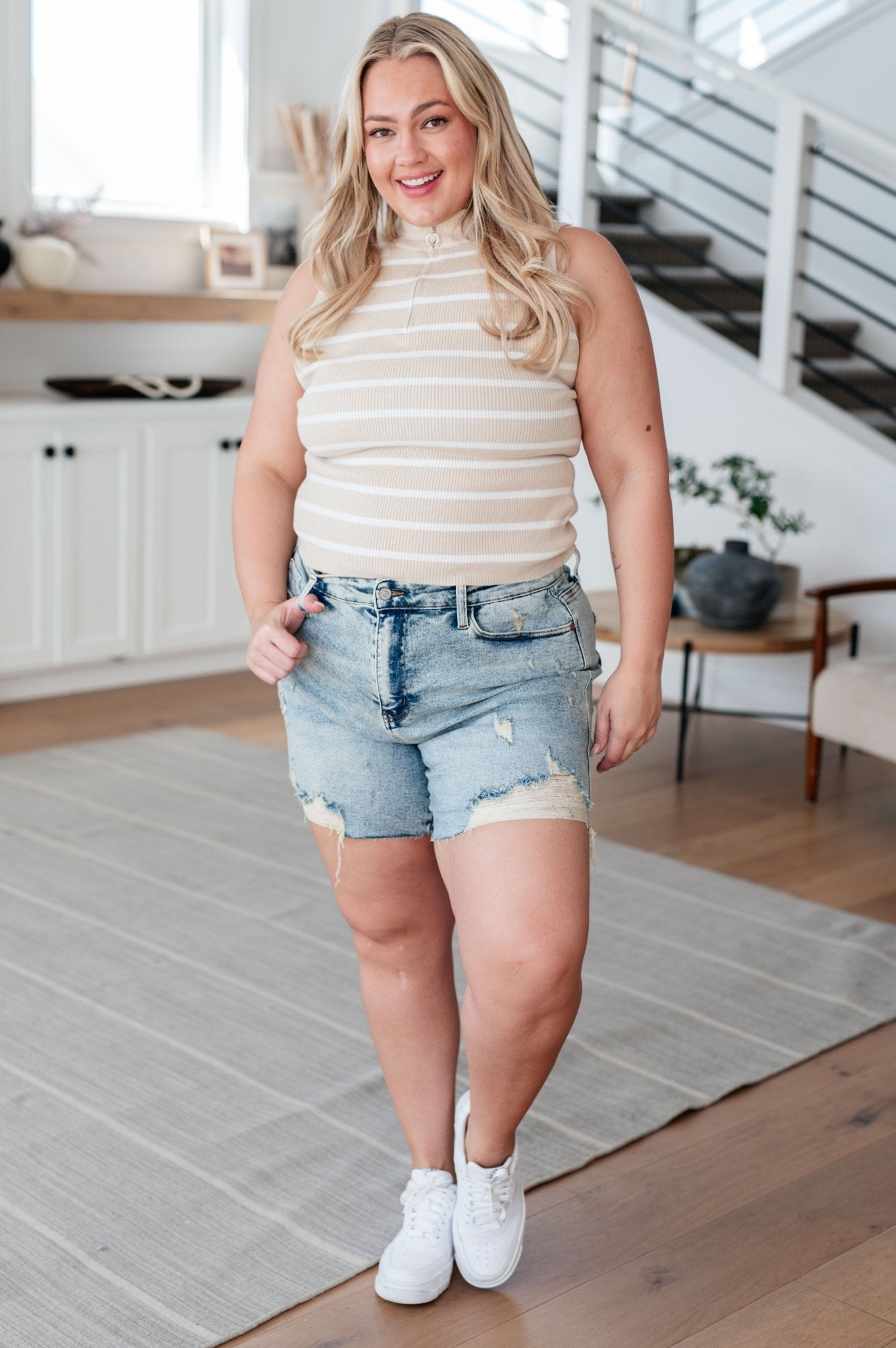 Vienna Half Zip Striped Tank - Driftwood Boutique