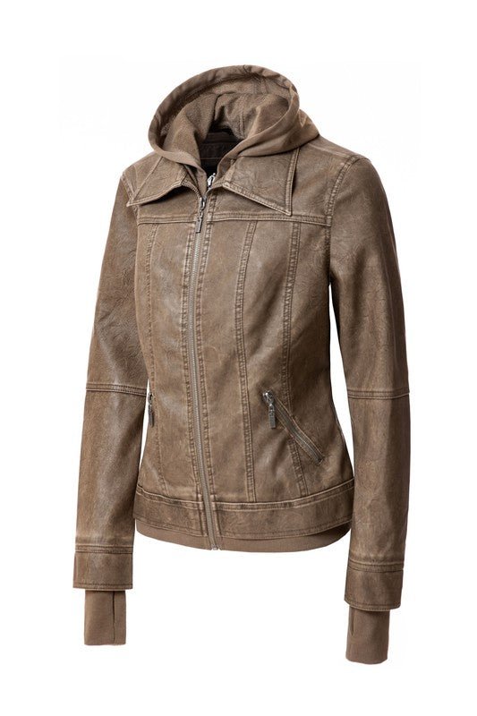 Women's Hood PU Leather Jacket - Driftwood Boutique