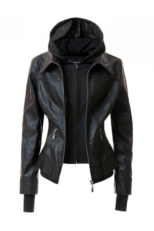 Women's Hood PU Leather Jacket - Driftwood Boutique