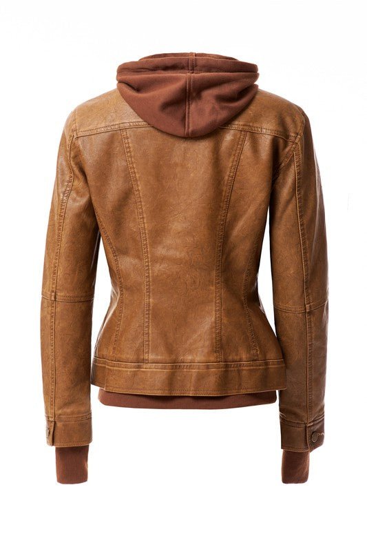 Women's Hood PU Leather Jacket - Driftwood Boutique