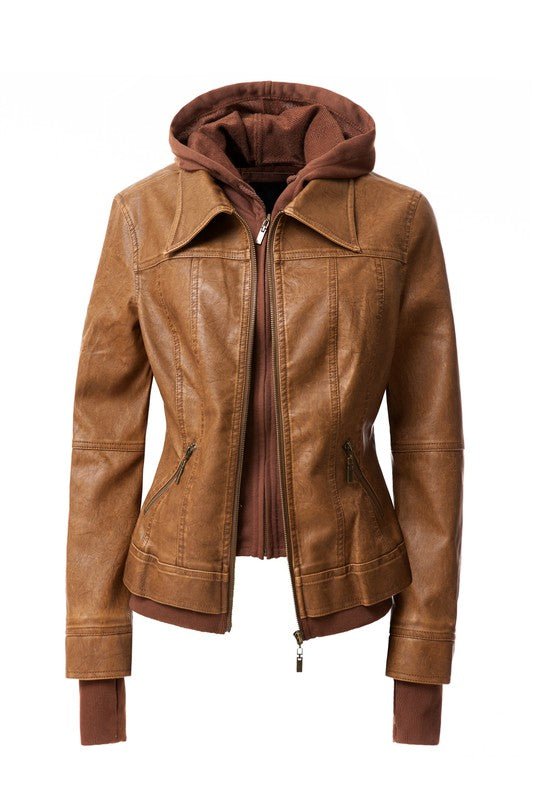 Women's Hood PU Leather Jacket - Driftwood Boutique