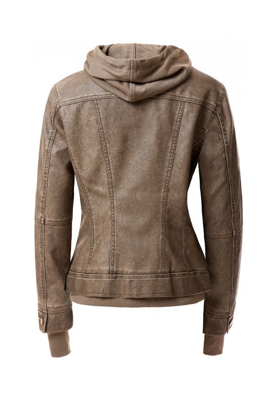 Women's Hood PU Leather Jacket - Driftwood Boutique