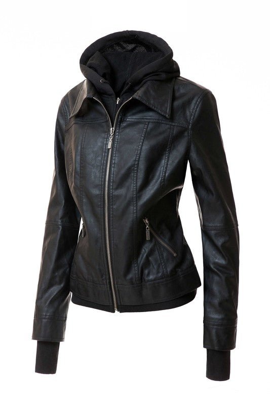 Women's Hood PU Leather Jacket - Driftwood Boutique