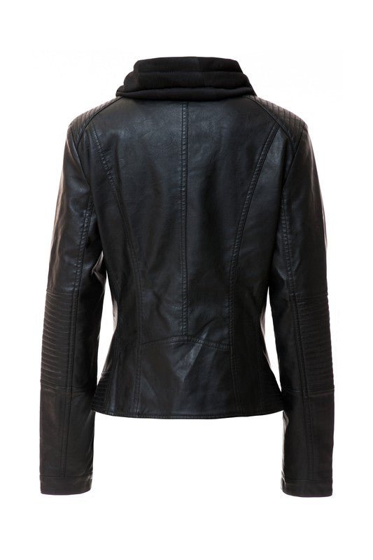 Women's Hood PU Leather Jacket - Driftwood Boutique