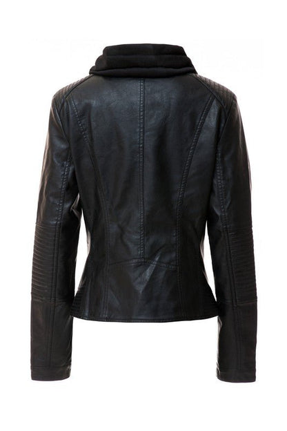 Women's Hood PU Leather Jacket - Driftwood Boutique