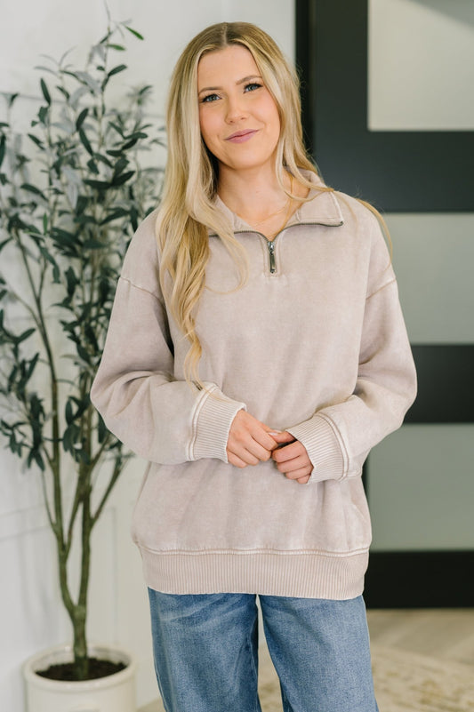 You Should Know Half Zip Pullover in Ash Mocha - Driftwood Boutique