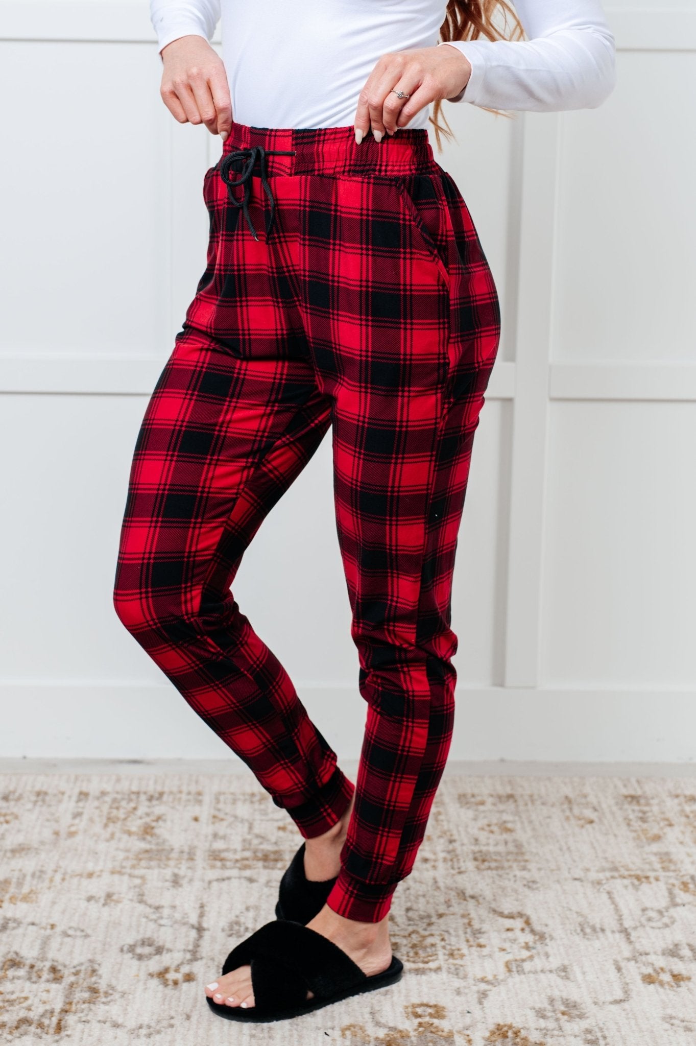 Your New Favorite Joggers in Red Plaid - Driftwood Boutique