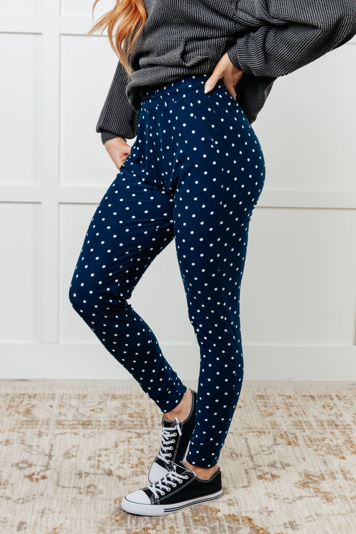 Your New Favorite Joggers in White Polka Dot - Driftwood Boutique