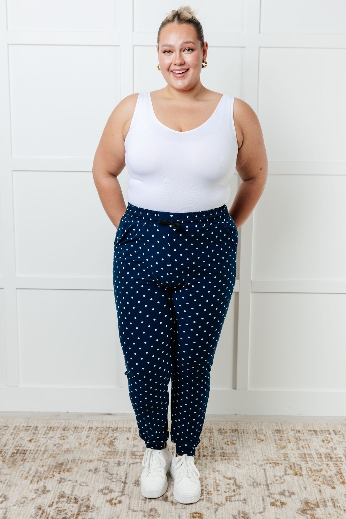 Your New Favorite Joggers in White Polka Dot - Driftwood Boutique