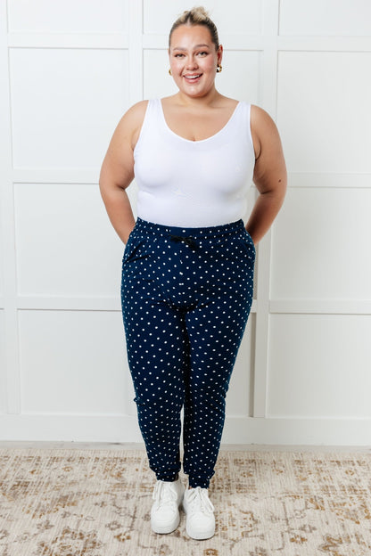 Your New Favorite Joggers in White Polka Dot - Driftwood Boutique