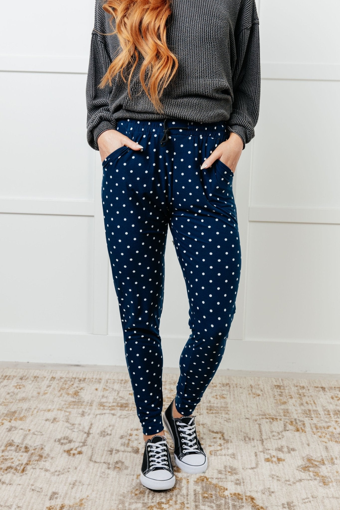 Your New Favorite Joggers in White Polka Dot - Driftwood Boutique