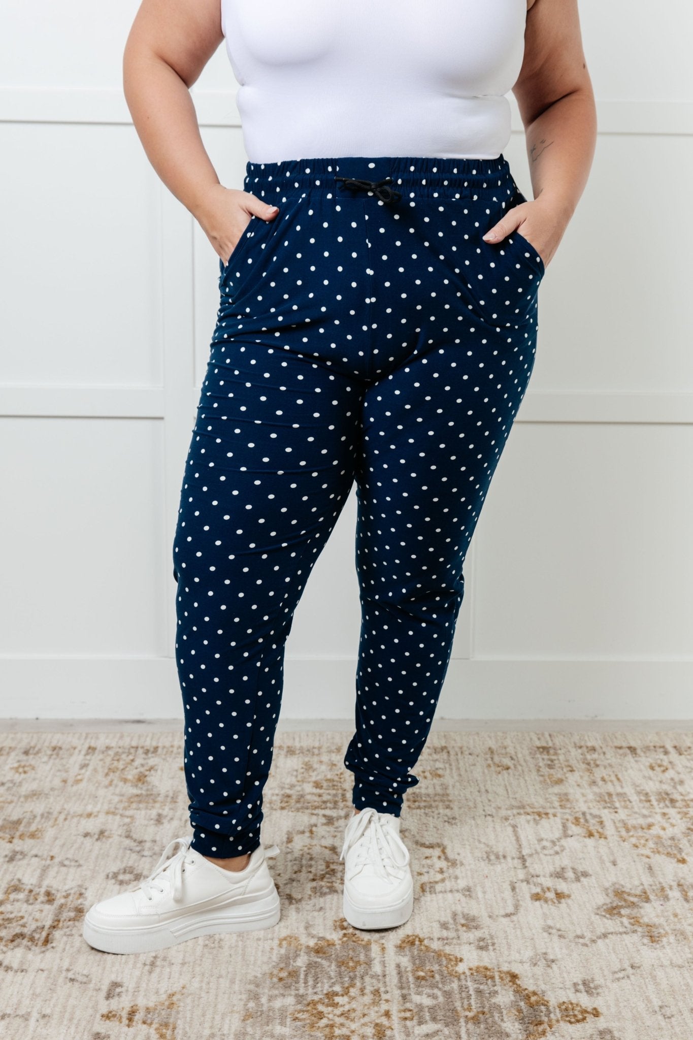 Your New Favorite Joggers in White Polka Dot - Driftwood Boutique