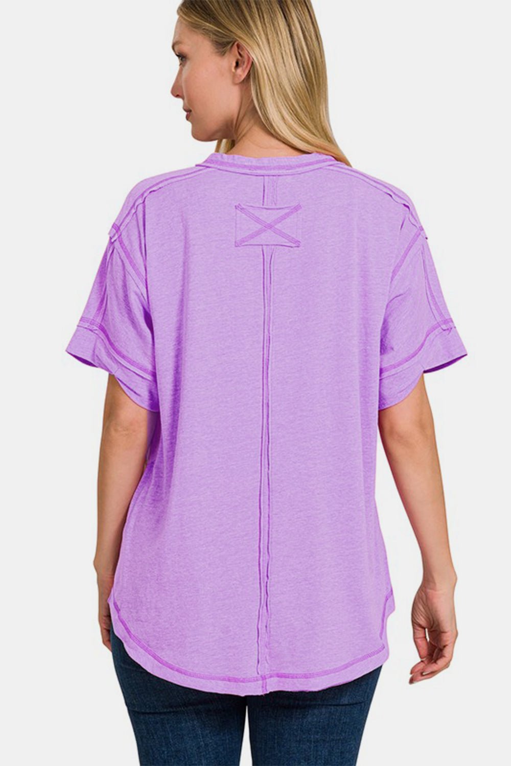 Zenana Exposed Seam Half Button Short Sleeve Top - Driftwood Boutique