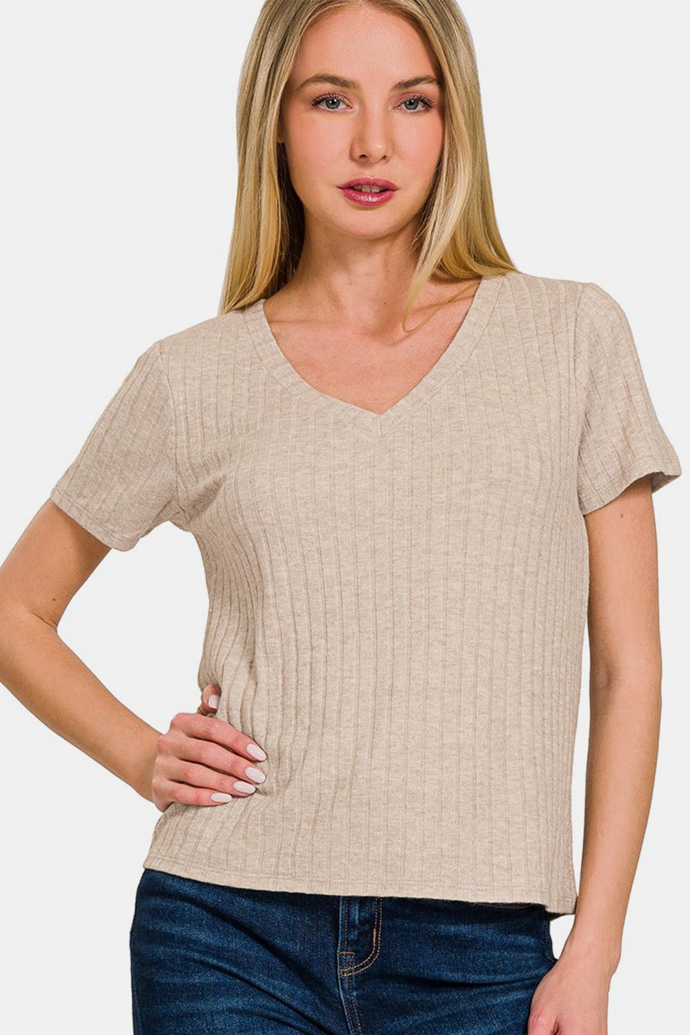 Zenana Ribbed Short Sleeve T-Shirt - Driftwood Boutique