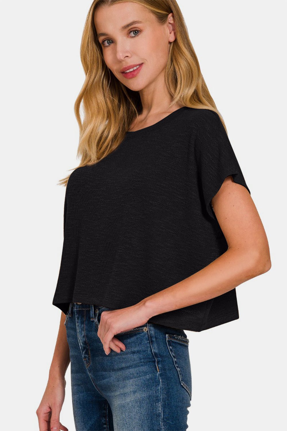 Zenana Round Neck Short Sleeve Crop T-Shirt - Driftwood Boutique