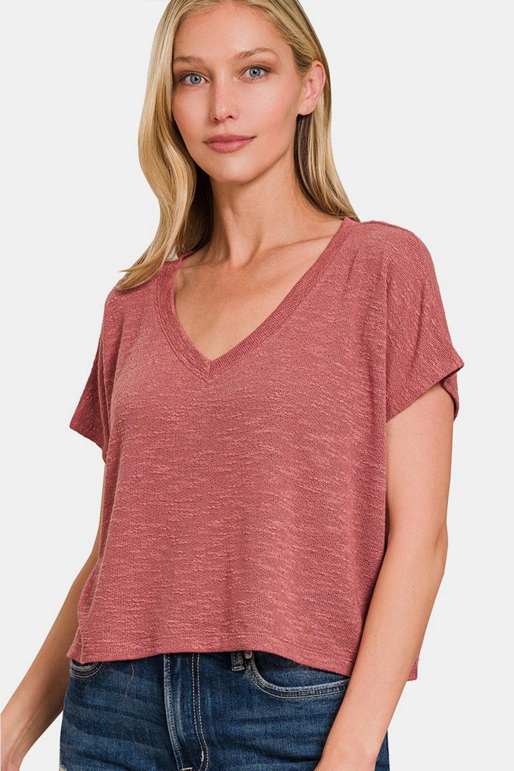 Zenana V - Neck Short Sleeve Crop T-Shirt - Driftwood Boutique