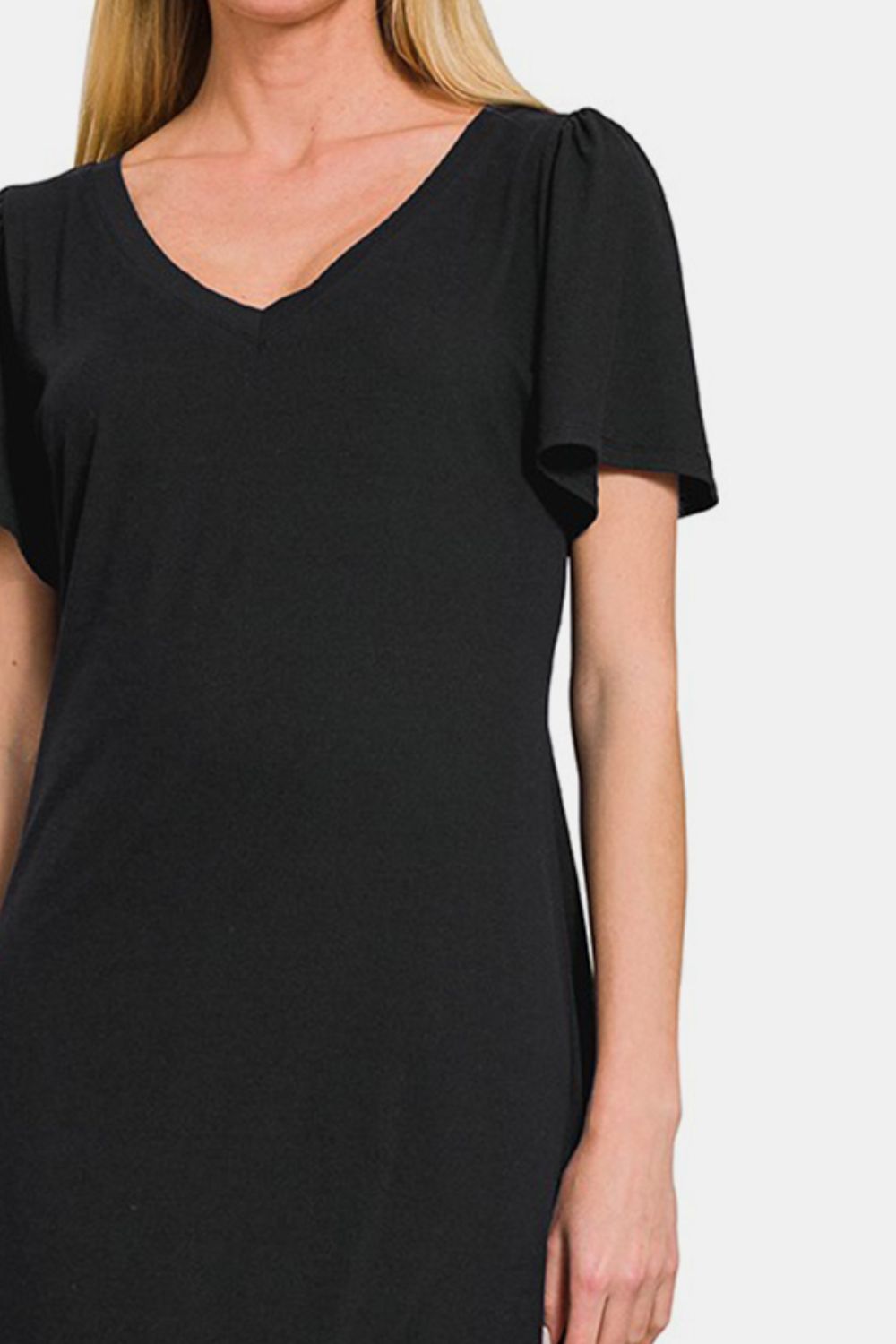 Zenana V - Neck Short Sleeve Dress - Driftwood Boutique