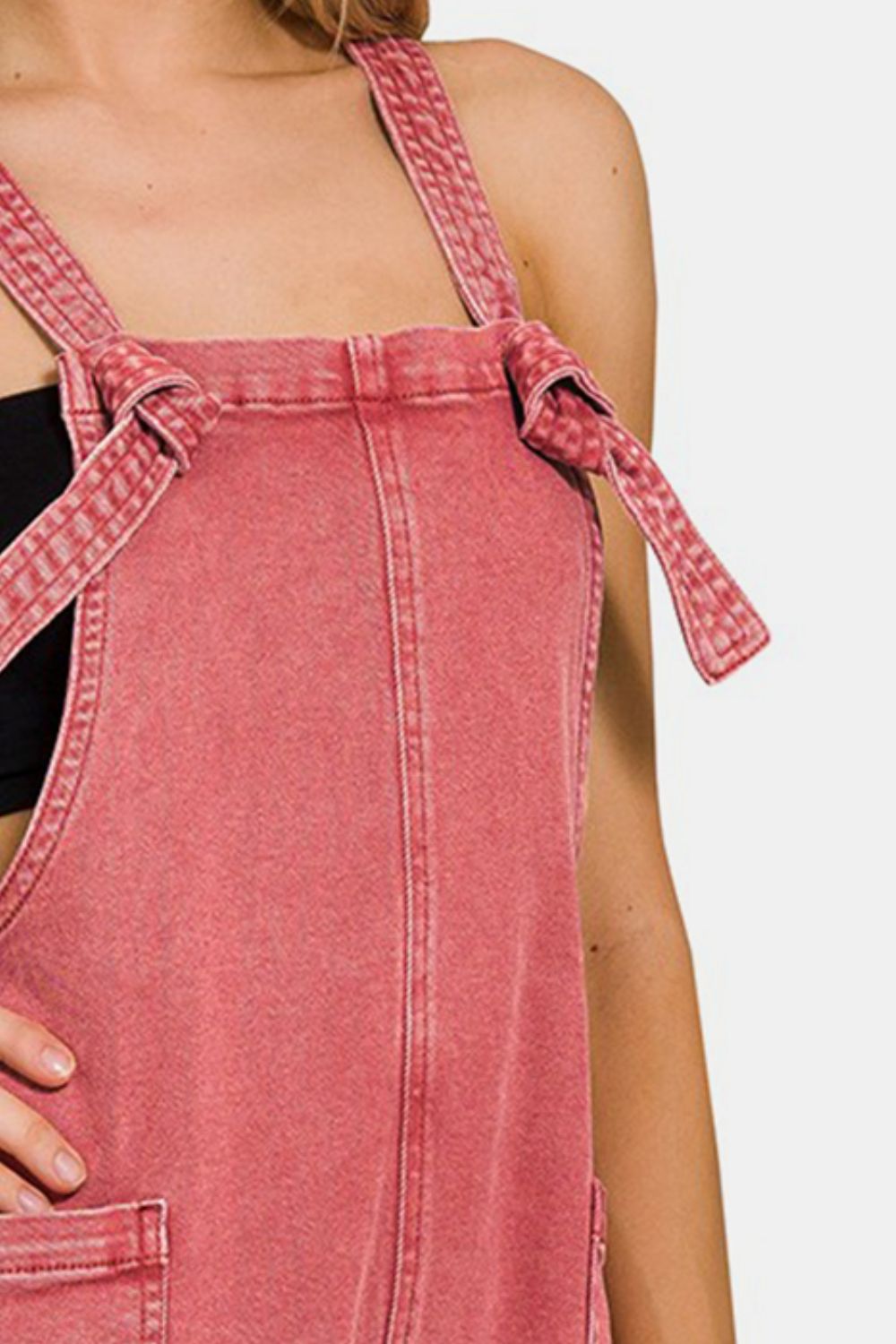 Zenana Washed Knot Strap Rompers - Driftwood Boutique