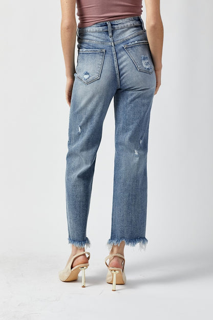 Marley High Rise Raw Hem Straight Jeans