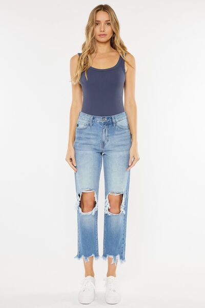 Blake High Waist Chewed Hem Straight Mom Jeans