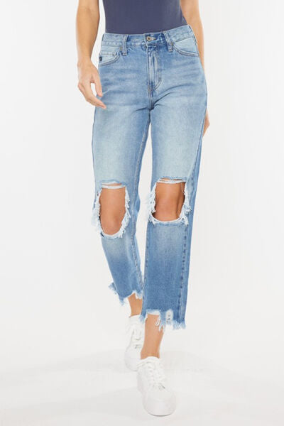 Blake High Waist Chewed Hem Straight Mom Jeans