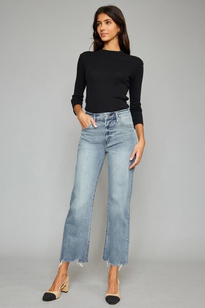 Raya High Waist Raw Hem Cropped Wide Leg Jeans