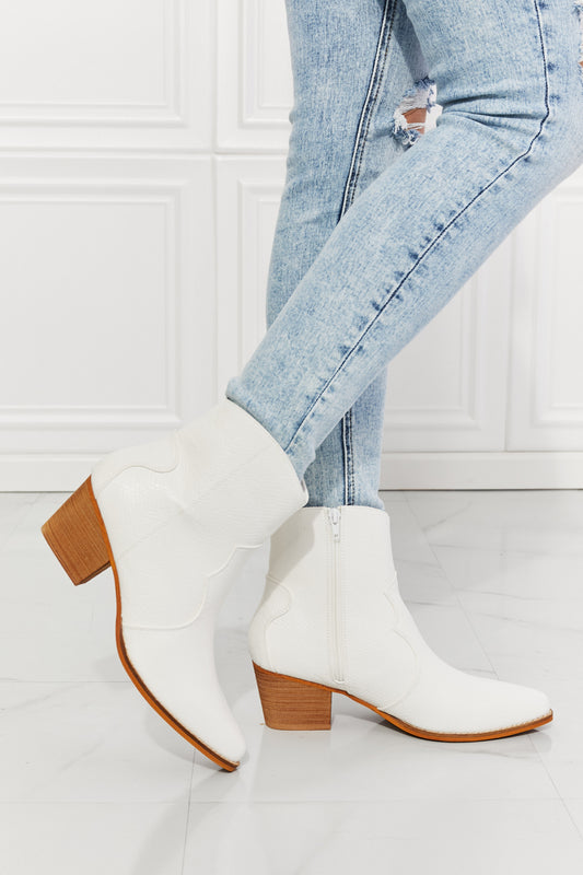 Kacey Faux Leather Western Ankle Boots in White