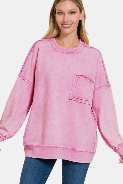 Zenana Exposed Seam Dropped Shoulder Sweatshirt