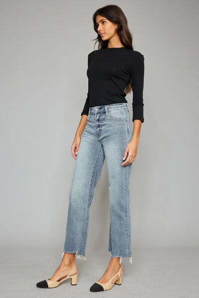 Raya High Waist Raw Hem Cropped Wide Leg Jeans