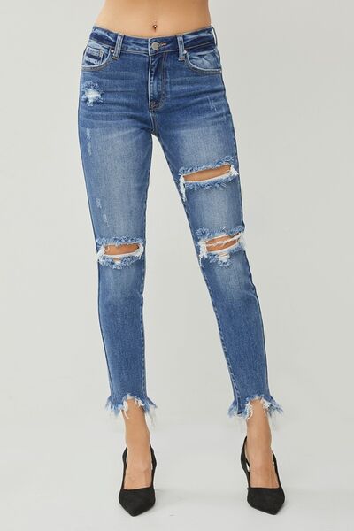 Ashlyn Distressed Frayed Hem Slim Jeans