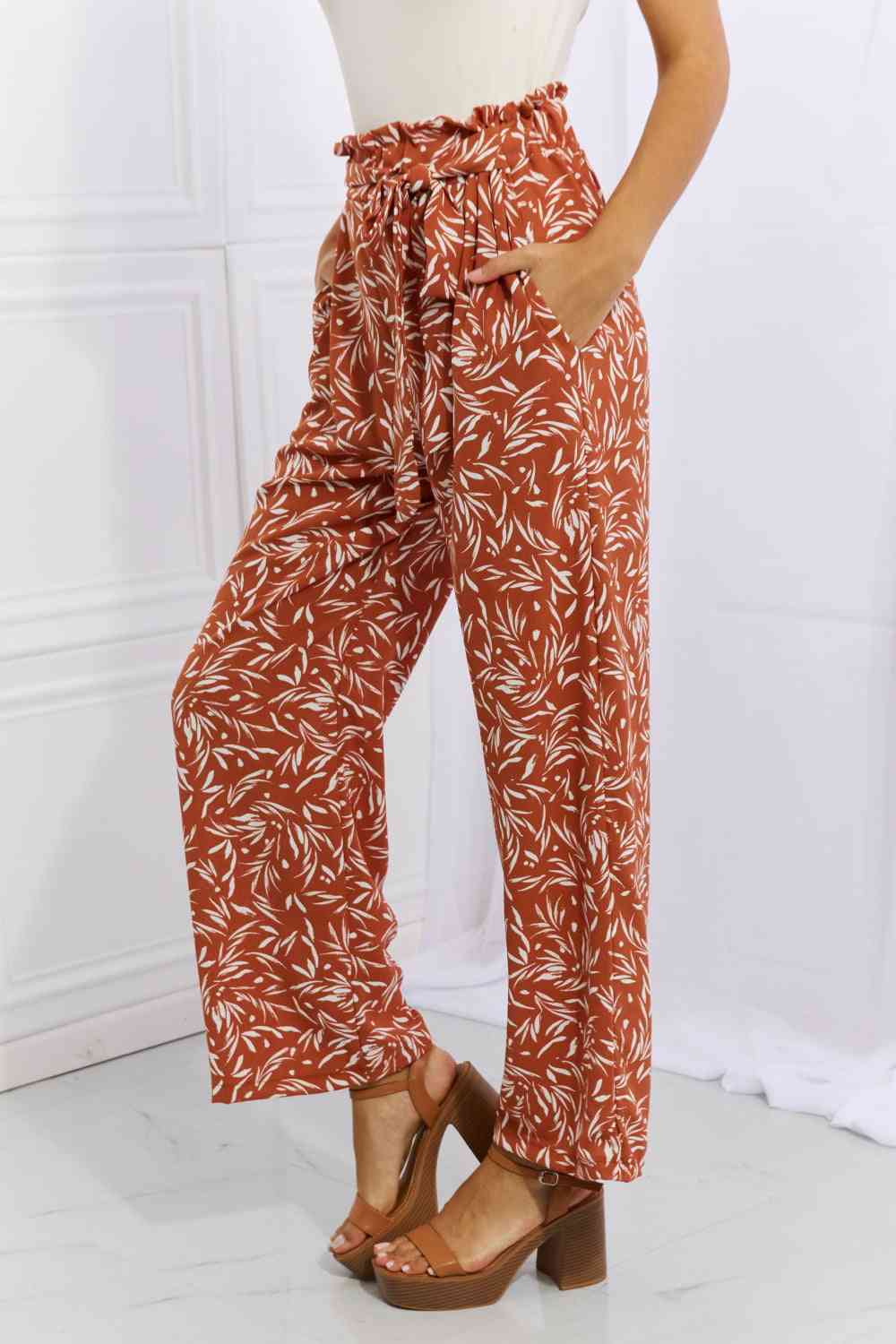 Heimish Right Angle Full Size Geometric Printed Pants in Red Orange