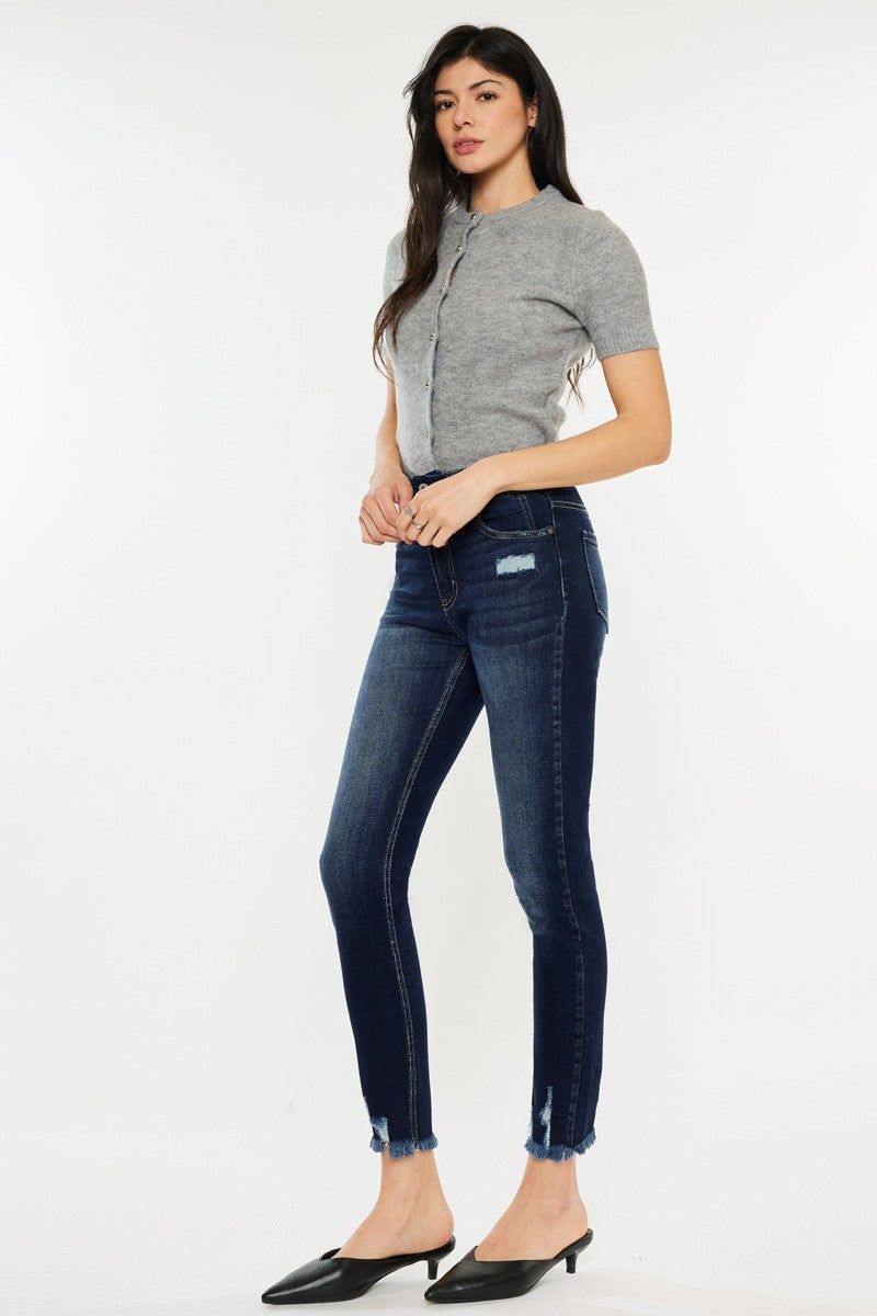 Shiloh High Rise Double Button Distressed Skinny Jeans