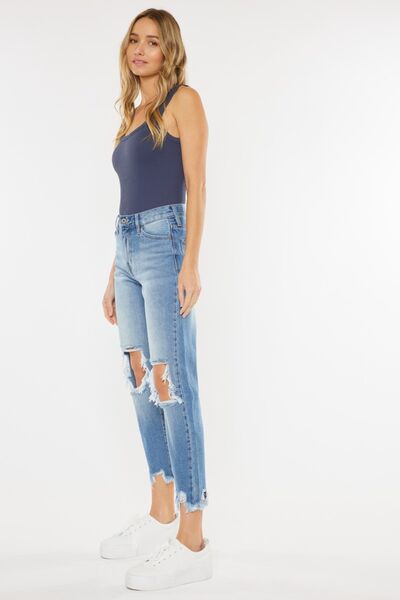 Blake High Waist Chewed Hem Straight Mom Jeans