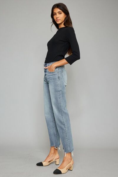 Raya High Waist Raw Hem Cropped Wide Leg Jeans