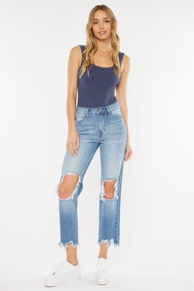 Blake High Waist Chewed Hem Straight Mom Jeans