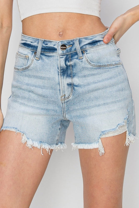 Emma High Rise Frayed Hem Denim Shorts