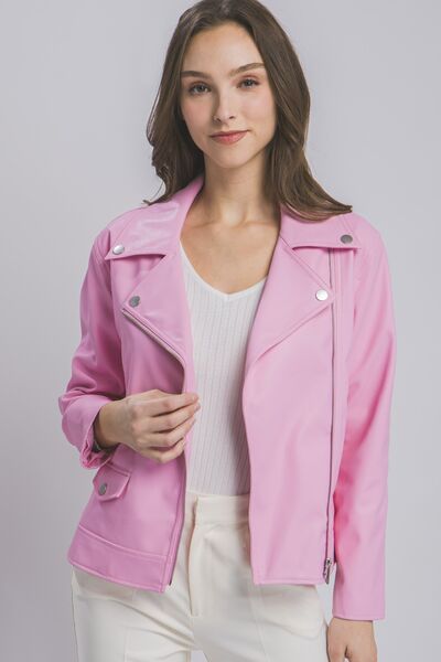 Paris Zip Up Moto Jacket in Pink