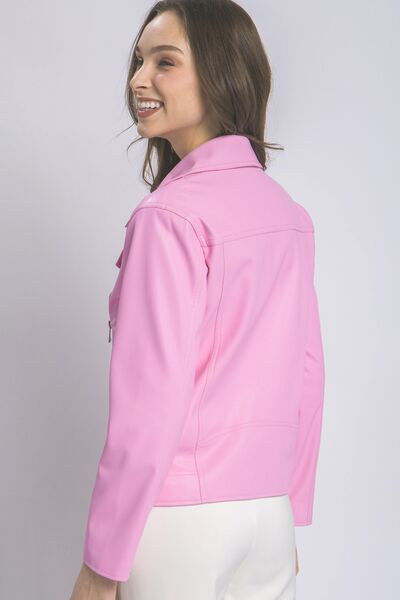 Paris Zip Up Moto Jacket in Pink