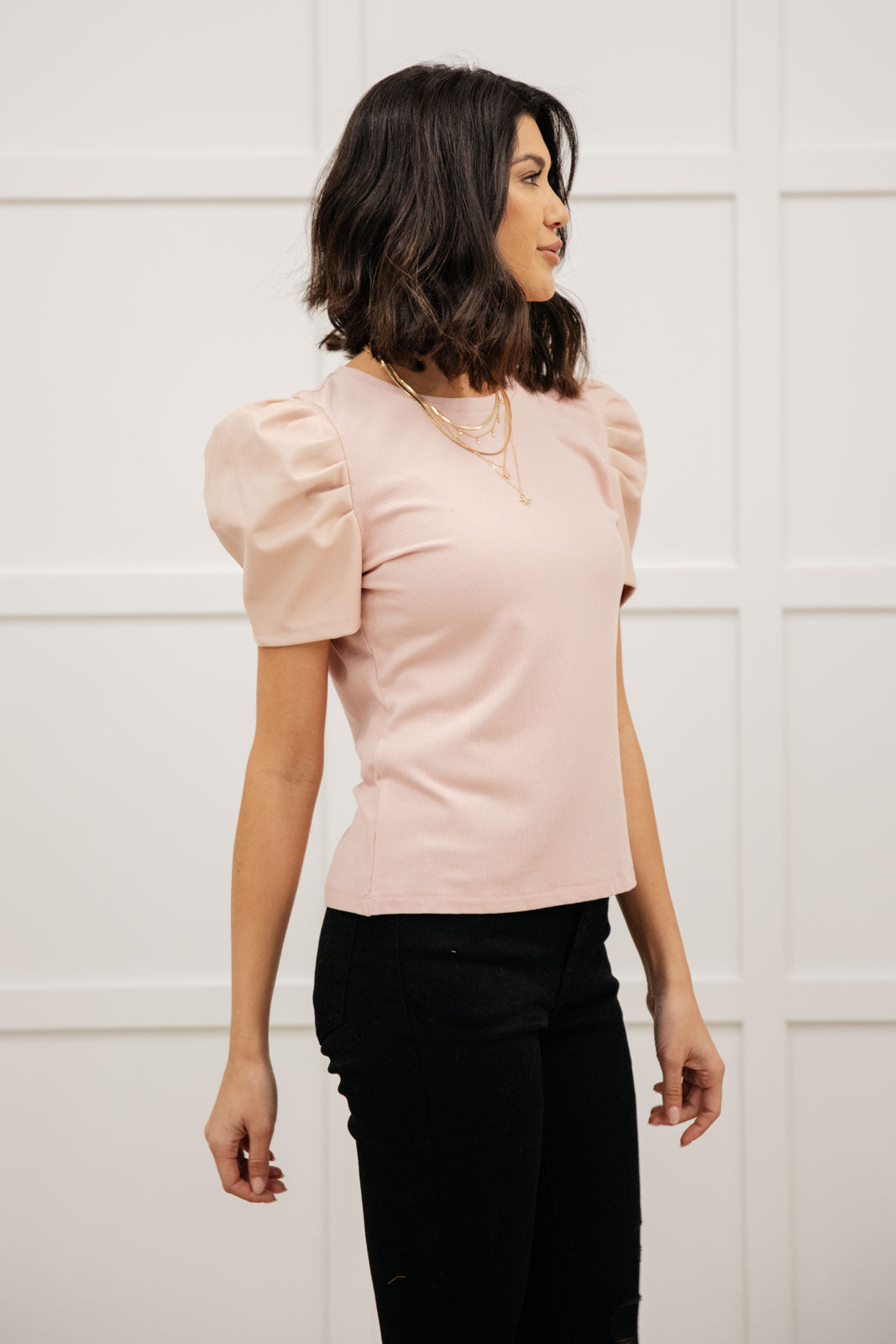 Rock On Puff Sleeve Top in Blush