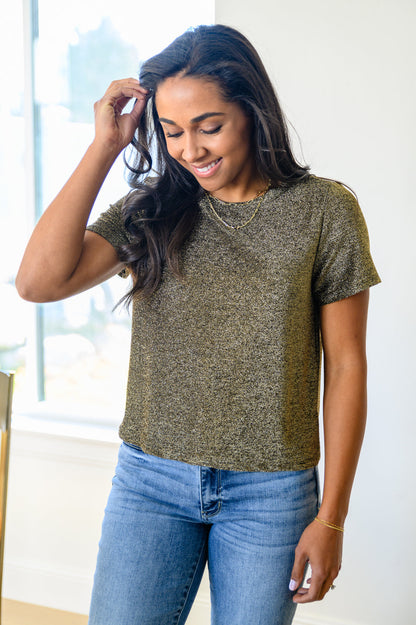 Sweetly Twinkle Short Sleeve Knit Top In Army