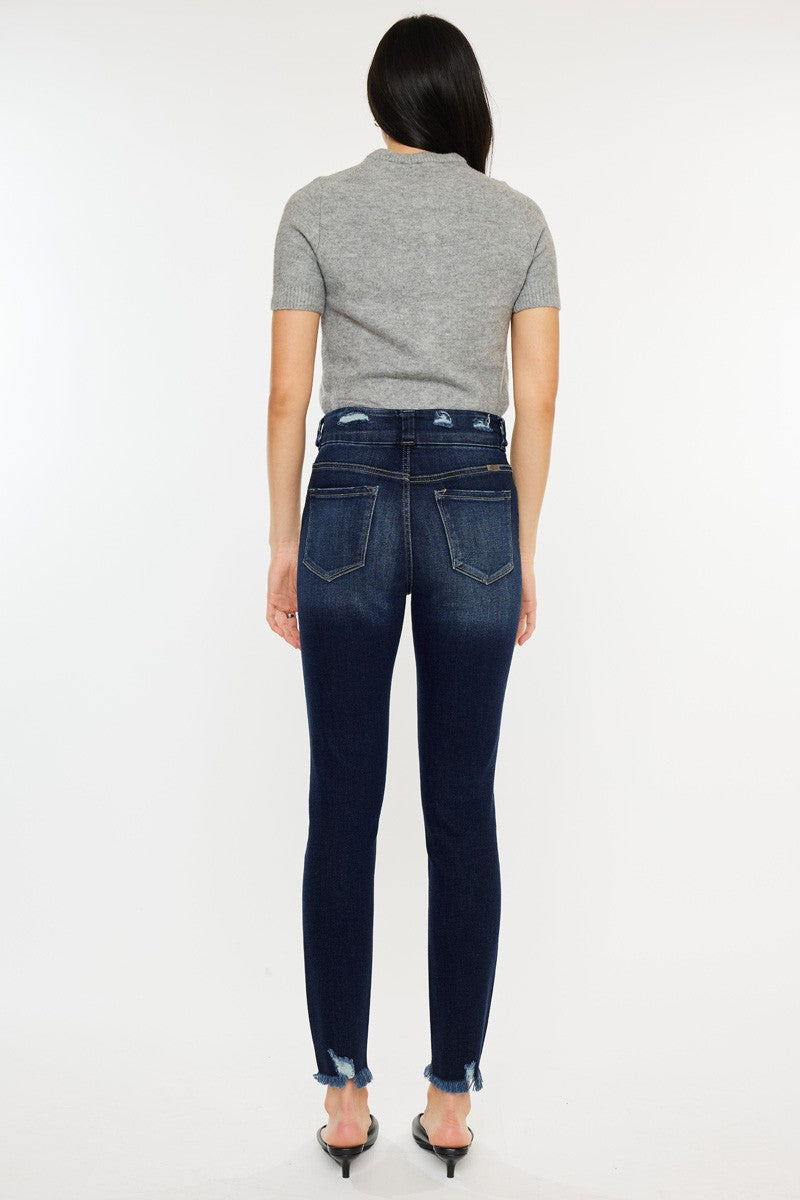 Shiloh High Rise Double Button Distressed Skinny Jeans