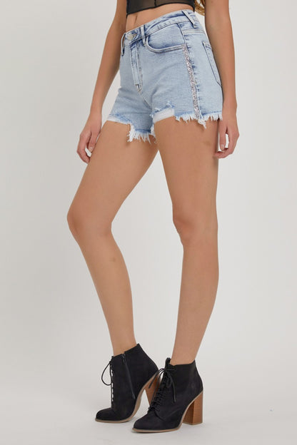 Jamie High Rise Rhinestone Stripe Denim Shorts