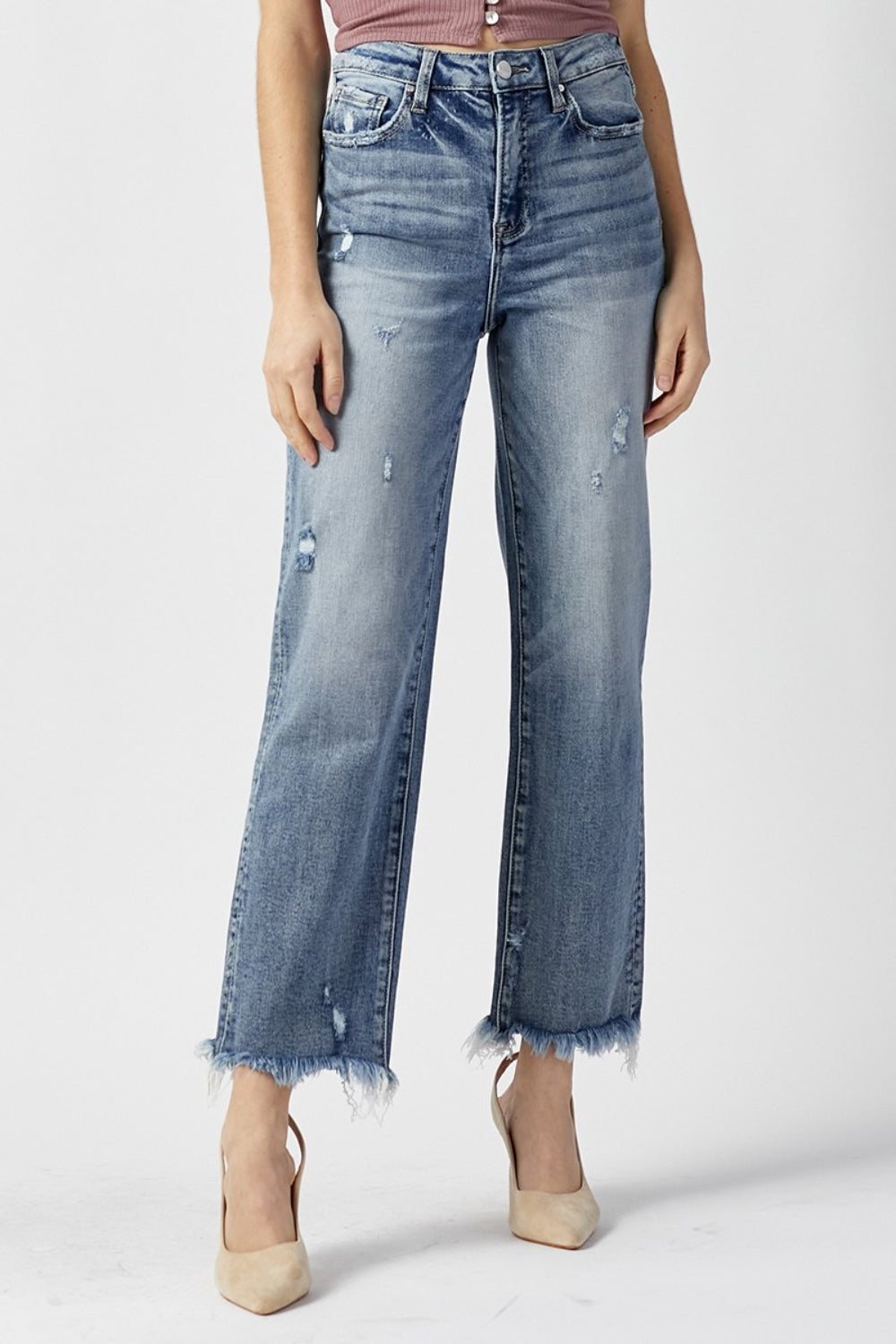 Marley High Rise Raw Hem Straight Jeans