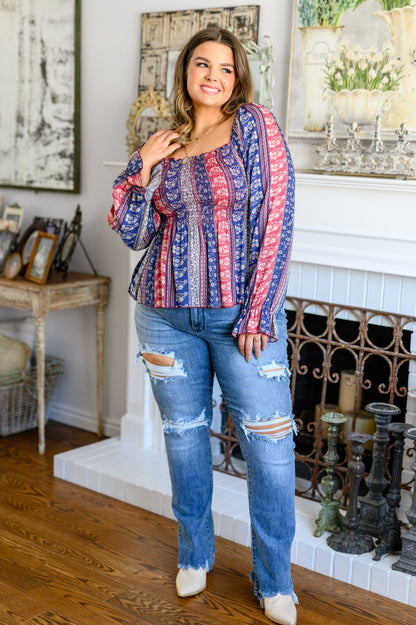 Afternoon Tea Smocked Long Sleeve Blouse - Driftwood Boutique