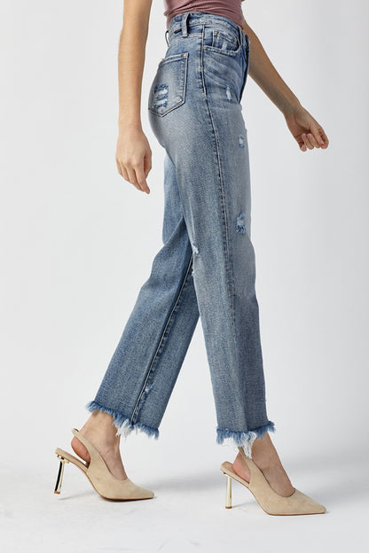 Marley High Rise Raw Hem Straight Jeans