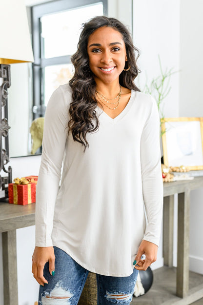 Basics Are Best Long Sleeve V-Neck Top in Bone - Driftwood Boutique