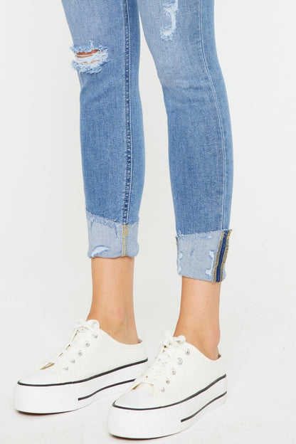 Serena High Rise Distressed Button Fly Skinny Jeans