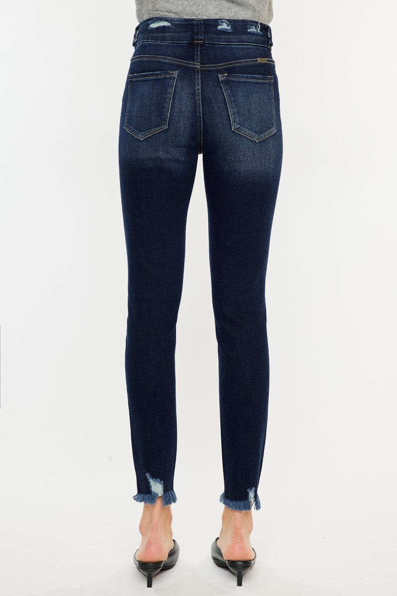 Shiloh High Rise Double Button Distressed Skinny Jeans