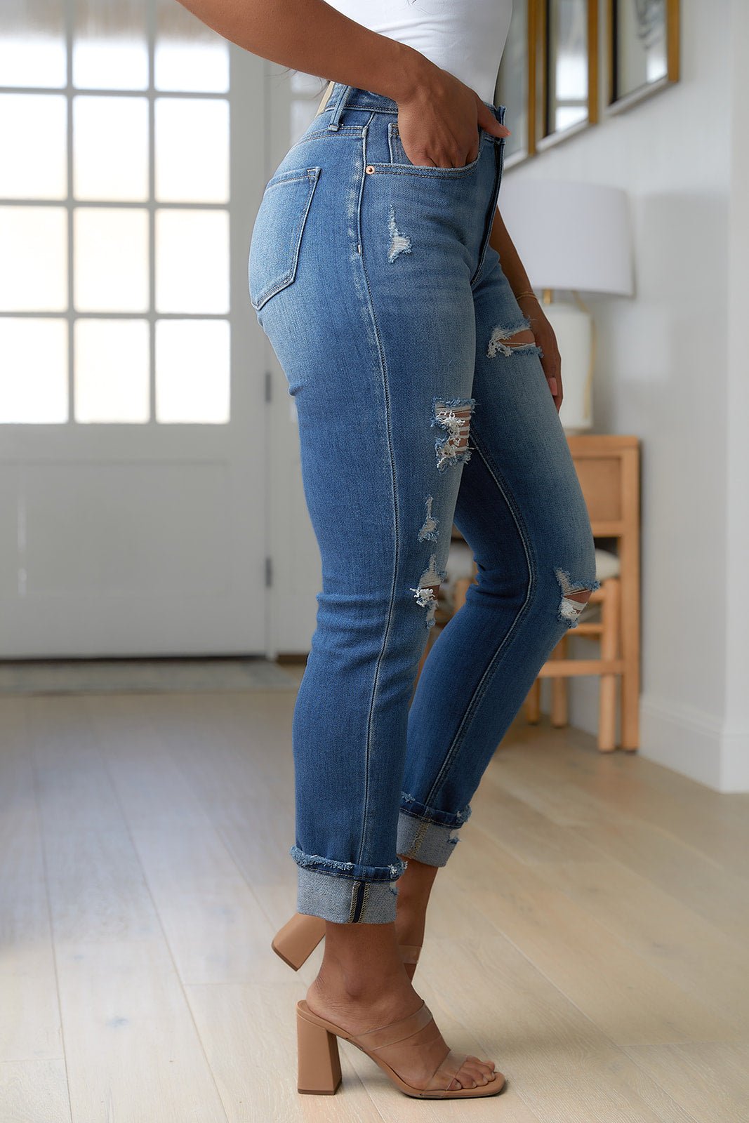 Belinda High Rise Distressed Straight Jeans - Driftwood Boutique